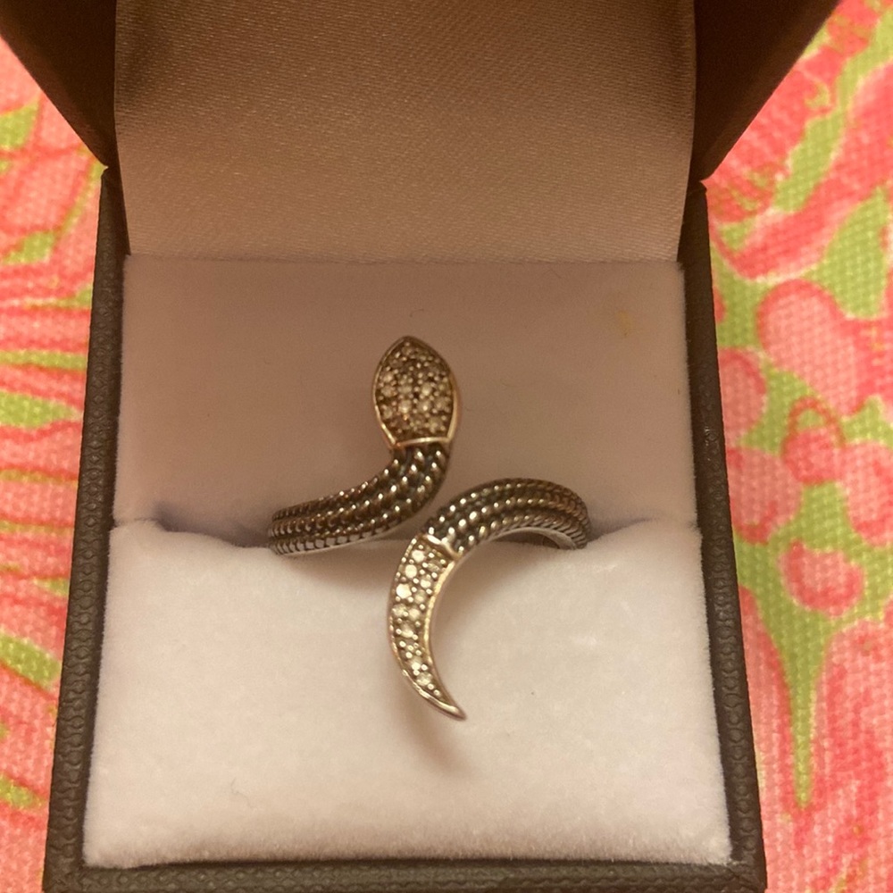 Pave Diamond Snake Ring / Sterling Silver
